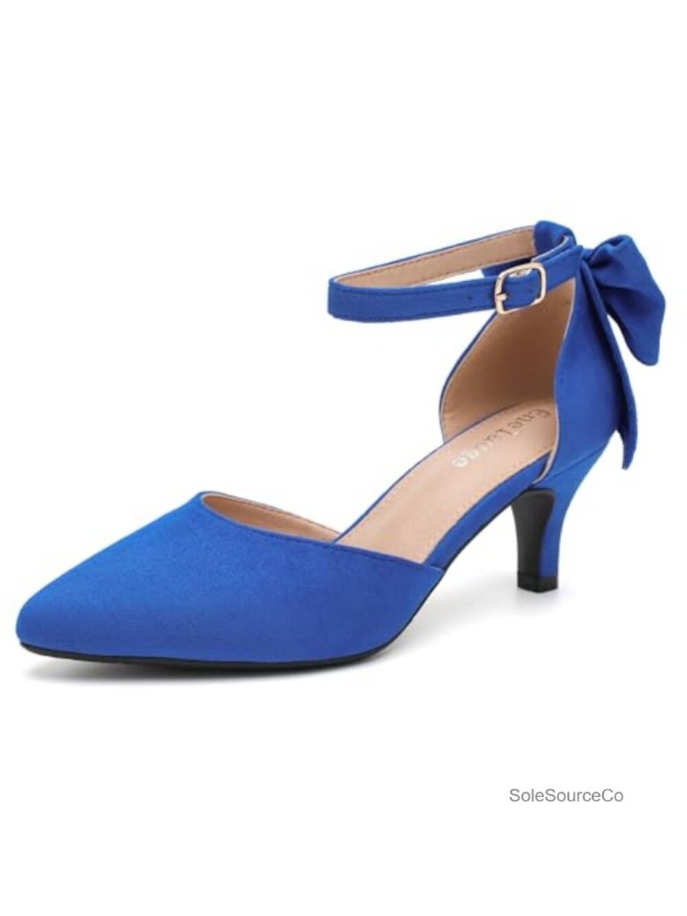Faux Suede Bow Kitten Heels Ankle Strap D'Orsay Pumps
